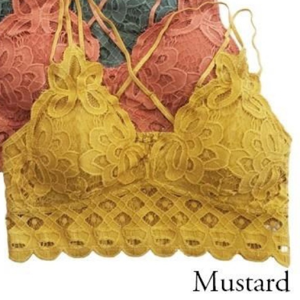 XOXO Scalloped Lace Bralette - Mustard